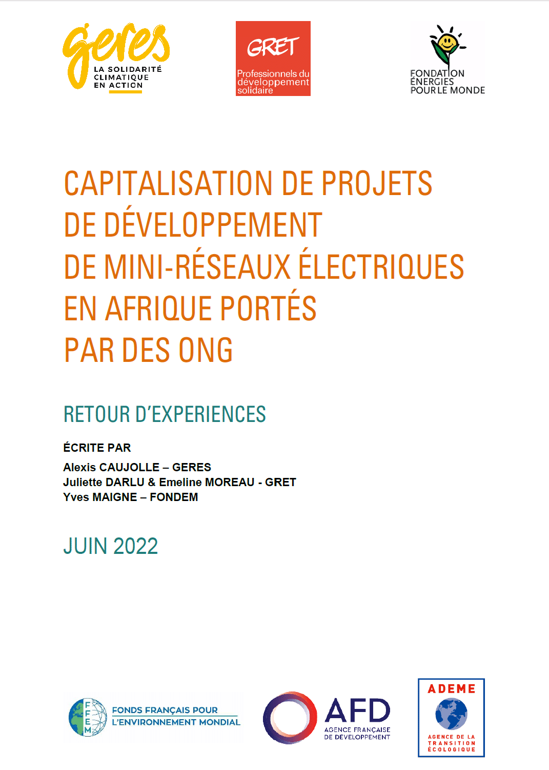 Capitalisation de projets developpement mini reseaux electriques afrique ong